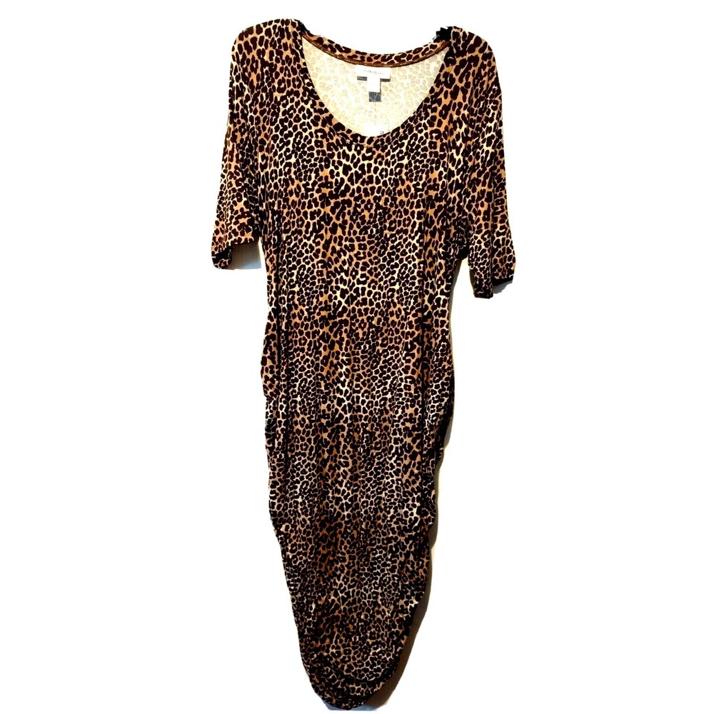 Motherhood Maternity Dress Women's‎ 2X Leopard Print Ruched Bold Edgy Boho Brown
